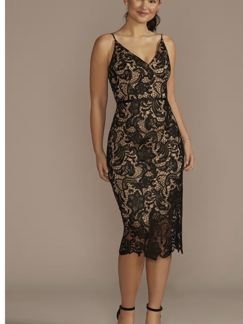 Black Lace V-Neck Midi Dress